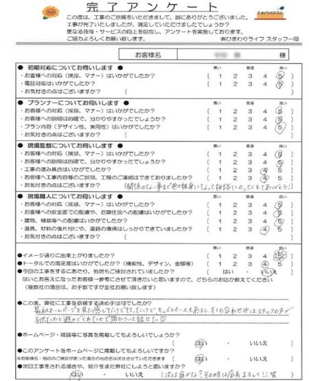 神戸市北区有野町のお客様アンケート